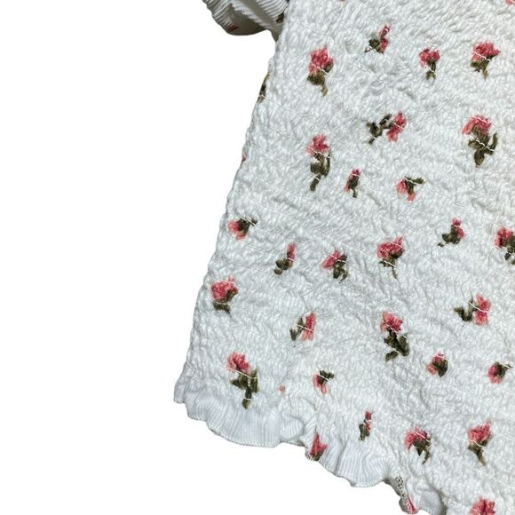 AMERICAN EAGLE Smocked Puff Sleeve Crop Top White Size Medium - Picture 4 of 6